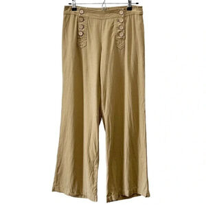 Le Chateau Linen Pants Wide  Leg Palazzo Flowy Nautical Neutral Tan Size 6